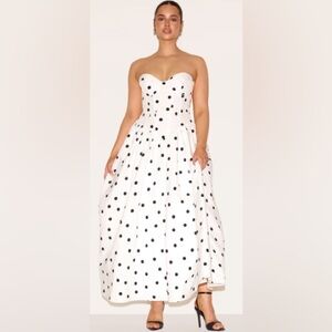 PrettyLittleThing Black and White A-line Strapless Dress